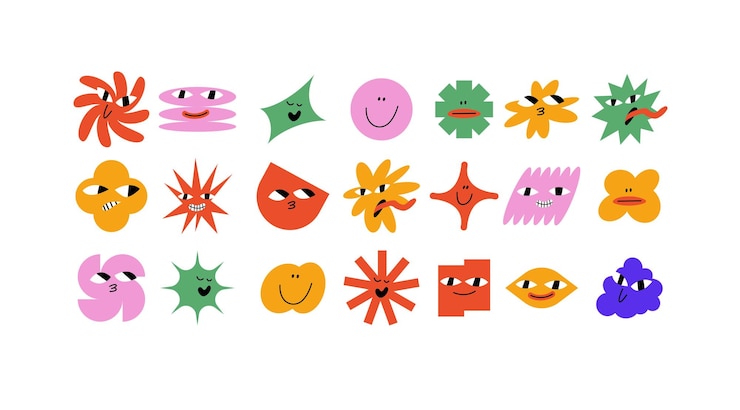 Vector conjunto vectorial de diferentes formas geométricas y elementos iconos y signos de diseño brutalista formas básicas