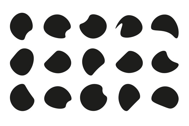 Conjunto vectorial de diferentes formas de manchas aleatorias formas líquidas abstractas elementos orgánicos abstractos redondos