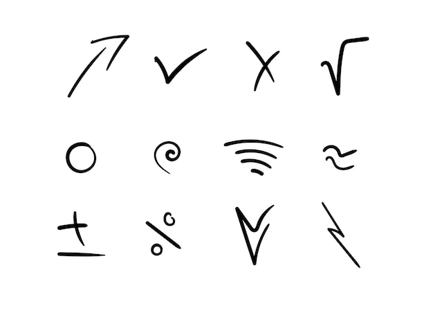 Conjunto vectorial de diferentes garabatos Elementos dibujados a mano aislados sobre fondo blanco