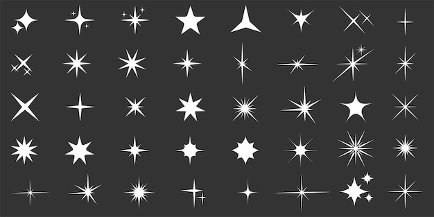 Conjunto vectorial de diferentes iconos de chispas Colección de símbolos de chispas de estrellas Diseño en fondo blanco