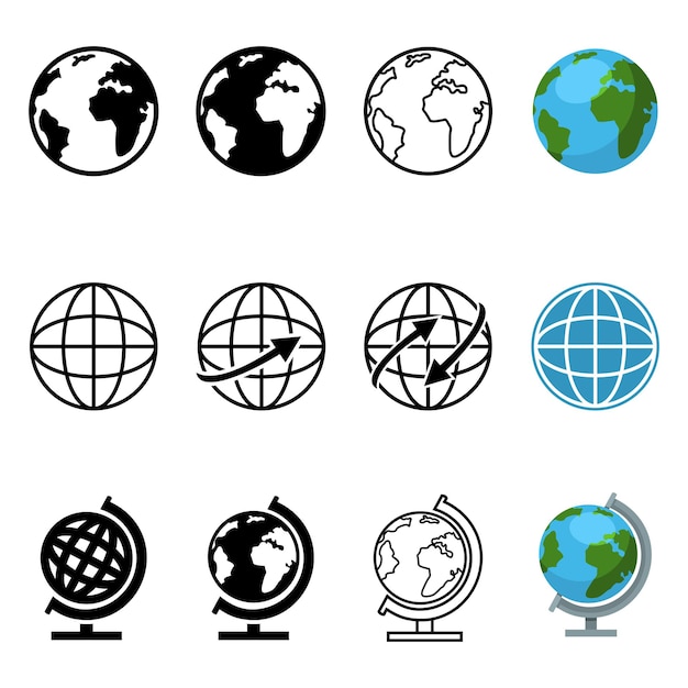 Conjunto vectorial de diferentes iconos de globo de estilo gráfico