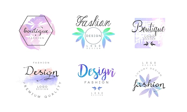 Conjunto vectorial de diseño de acuarela para el logotipo de la boutique de lujo de moda