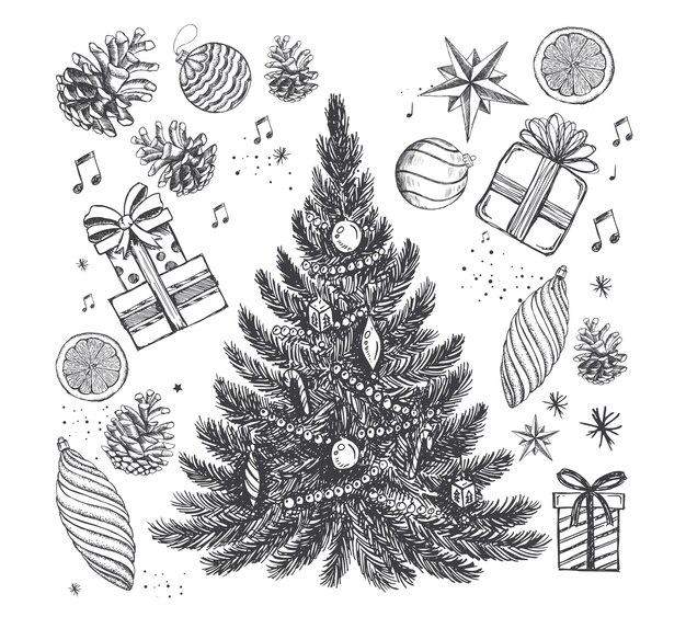 Conjunto vectorial de diseño de árboles de Navidad