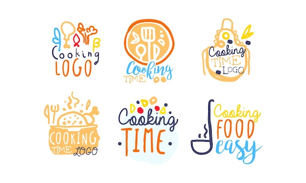 Conjunto vectorial de diseño de logotipos y etiquetas de cocina