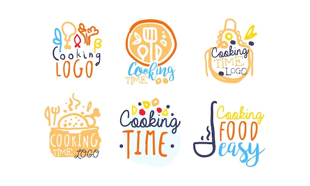 Vector conjunto vectorial de diseño de logotipos y etiquetas de cocina