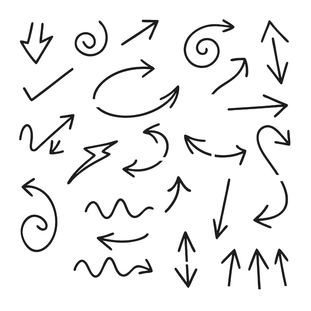 Conjunto vectorial de Doodle de flecha dibujado a mano para elementos de diseño