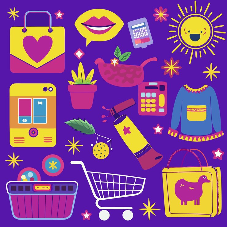 Vector conjunto vectorial de doodles creativos de productos de comercio electrónico