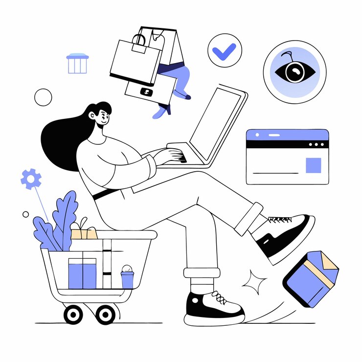 Vector conjunto vectorial de doodles creativos de productos de comercio electrónico