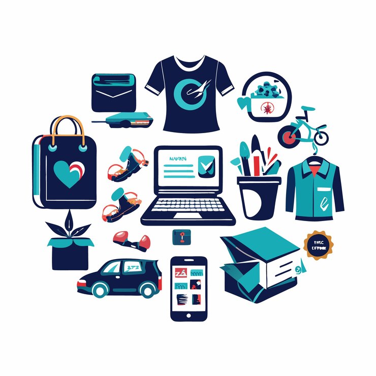 Vector conjunto vectorial de doodles creativos de productos de comercio electrónico