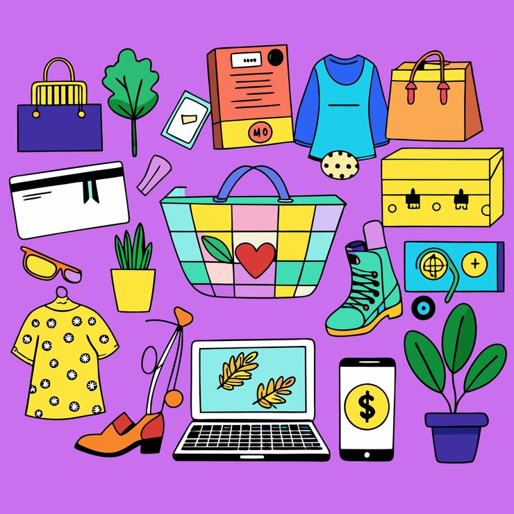 Vector conjunto vectorial de doodles creativos de productos de comercio electrónico