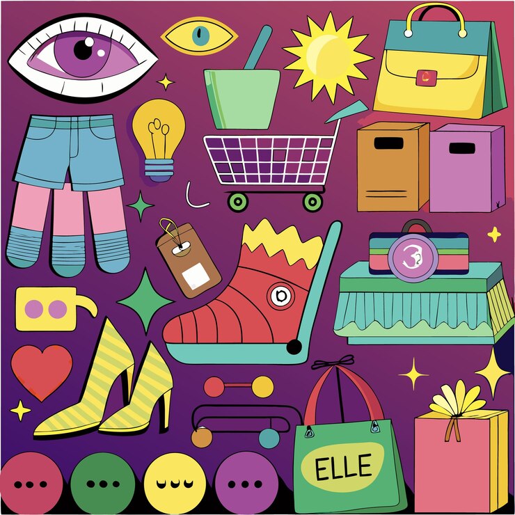 Vector conjunto vectorial de doodles creativos de productos de comercio electrónico