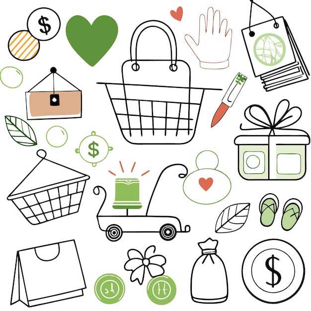 Conjunto vectorial de doodles creativos de productos de comercio electrónico