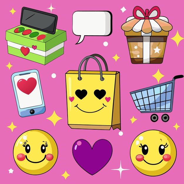 Conjunto vectorial de doodles creativos de productos de comercio electrónico