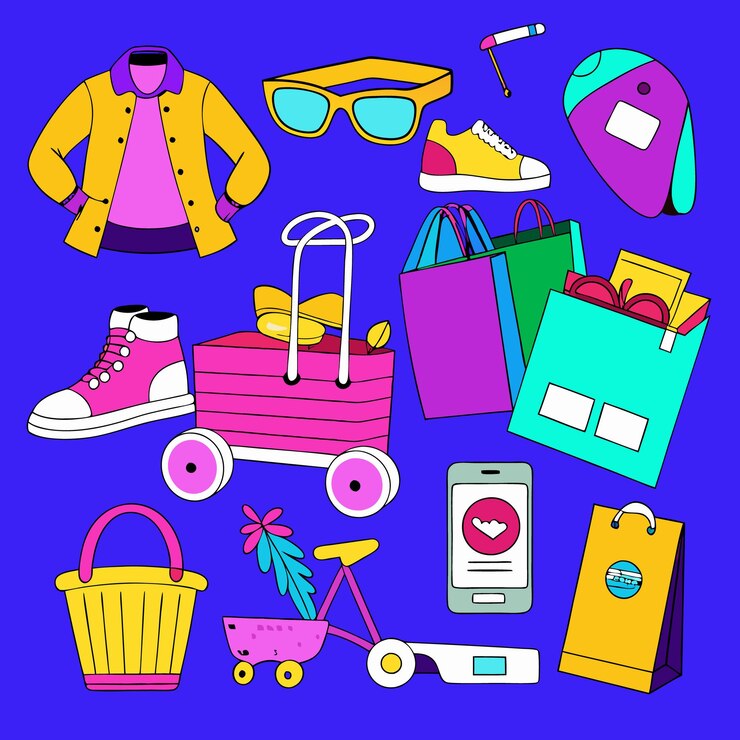Vector conjunto vectorial de doodles creativos de productos de comercio electrónico
