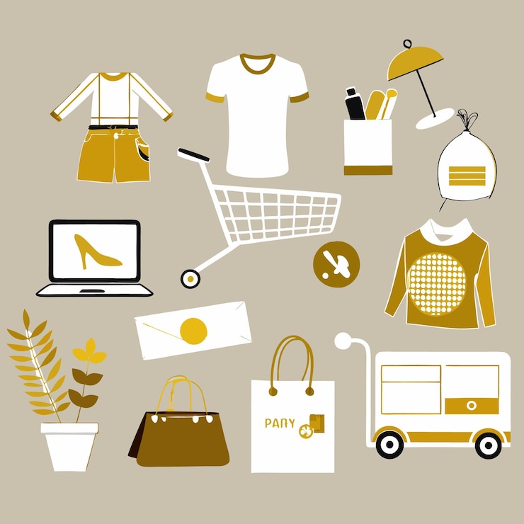 Vector conjunto vectorial de doodles creativos de productos de comercio electrónico