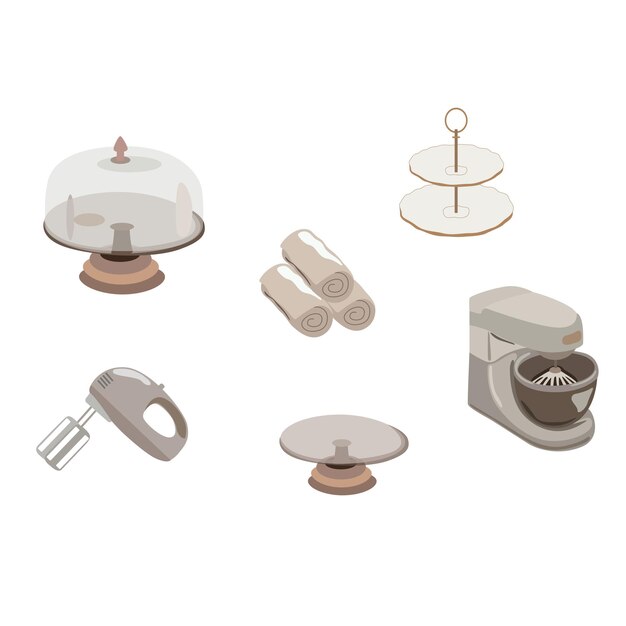Conjunto vectorial de electrodomésticos de cocina Mezclador mezclador toallas soporte para pasteles Equipamiento de cocina