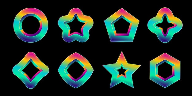 Conjunto vectorial del elemento de forma geométrica holográfica del arco iris
