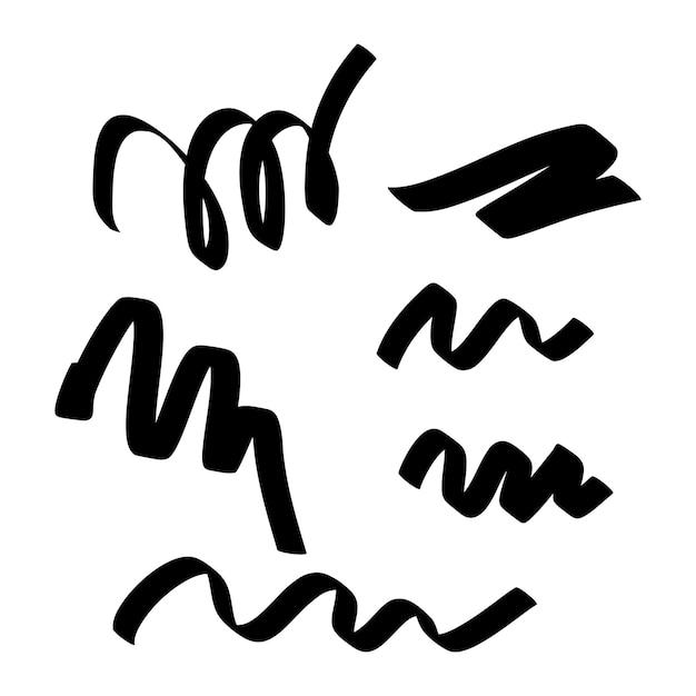 Conjunto vectorial de elementos abstractos en negrita manchas grunge dibujadas a mano líneas de trazo aisladas para el diseño
