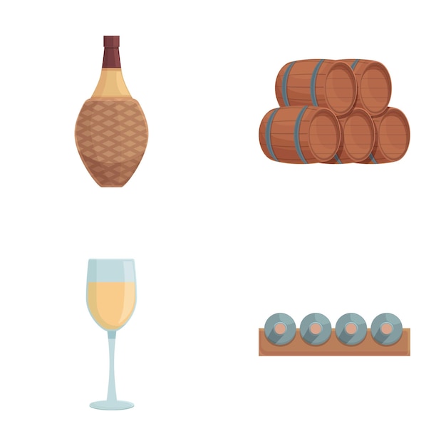 Conjunto vectorial de elementos y accesorios de vinos variados