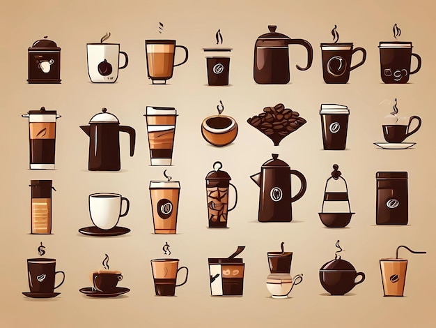 Vector conjunto vectorial de elementos de café y accesorios de café