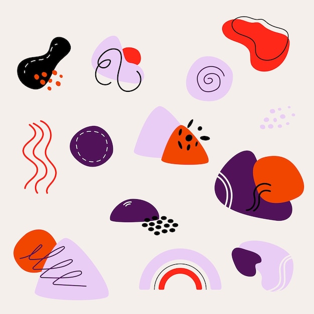 Conjunto vectorial de elementos dibujados a mano abstractos de moda para diseño gráfico