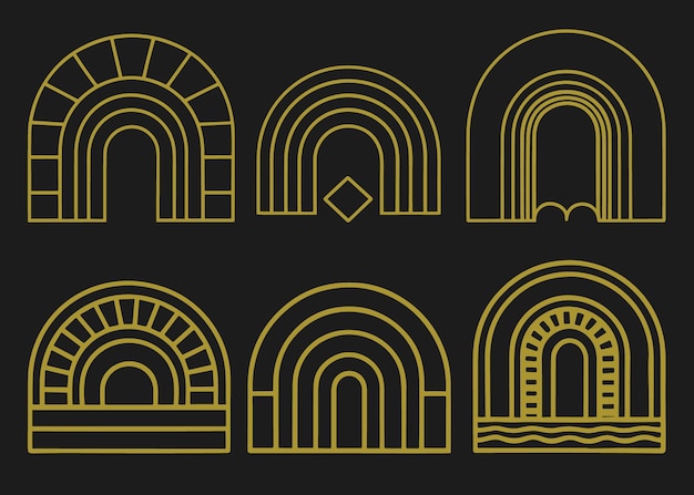 Conjunto vectorial de elementos de diseño e ilustraciones en elemento de diseño de arco boho de estilo lineal simple