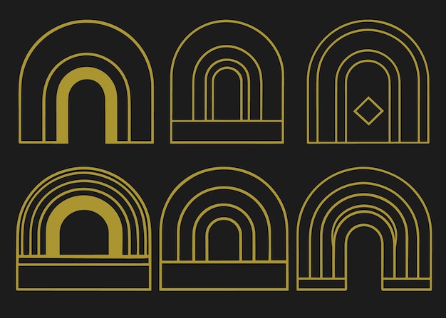 Conjunto vectorial de elementos de diseño e ilustraciones en elemento de diseño de arco boho de estilo lineal simple