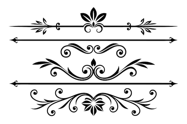Conjunto vectorial de elementos divisores decorativos ilustración en blanco y negro