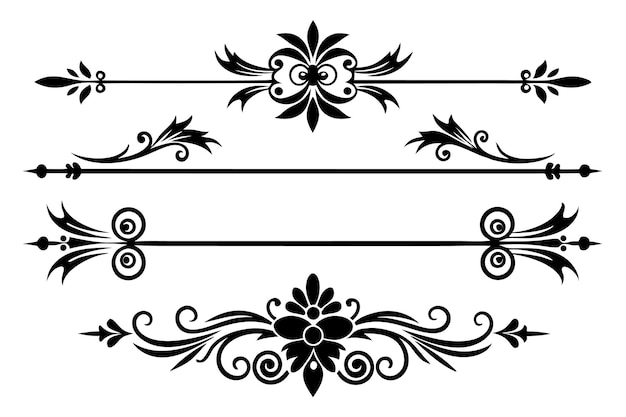 Conjunto vectorial de elementos divisores decorativos ilustración en blanco y negro