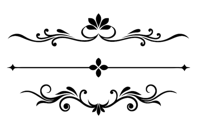 Conjunto vectorial de elementos divisores decorativos ilustración en blanco y negro