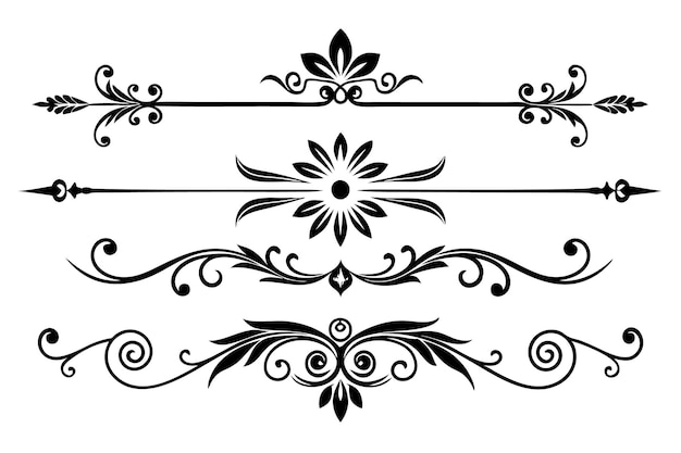 Conjunto vectorial de elementos divisores decorativos ilustración en blanco y negro