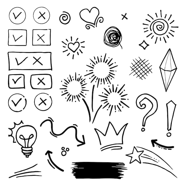 Conjunto vectorial de elementos de Doodle, para el diseño conceptual.