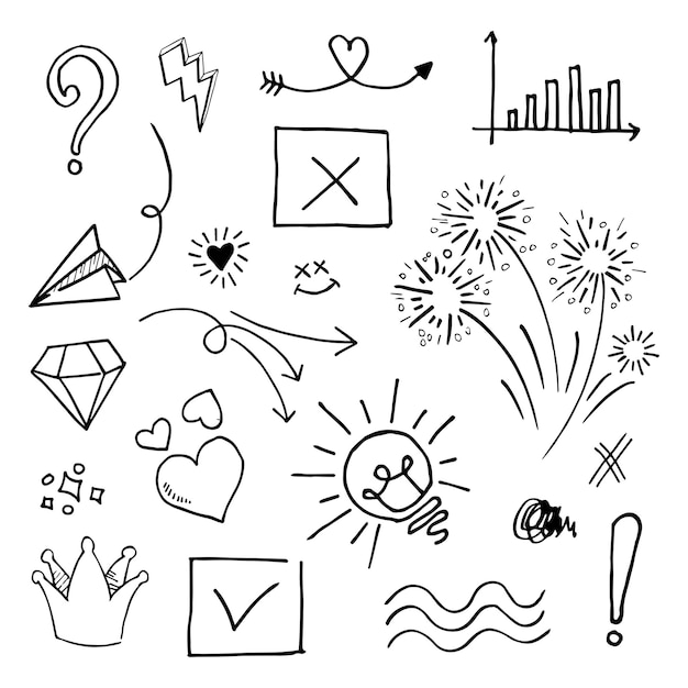 Conjunto vectorial de elementos de Doodle, para el diseño conceptual.