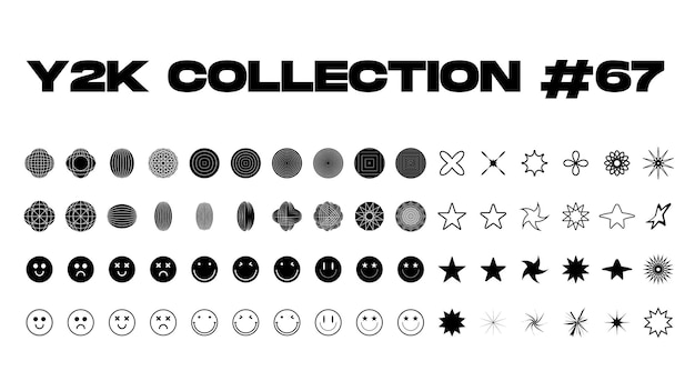 Conjunto vectorial de elementos de estrellas Y2K y adornos gráficos retrofuturistas