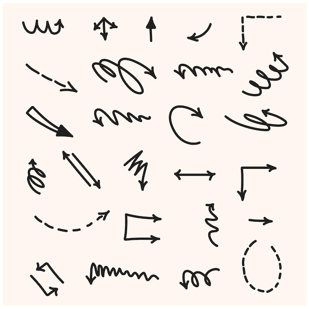 Conjunto vectorial de elementos de flechas dibujados a mano para la presentación con crema de fondo