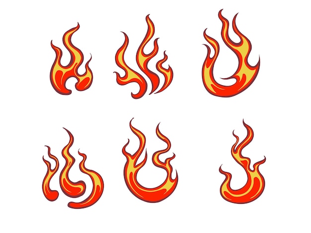 Conjunto vectorial de elementos de fuego rojo y naranja