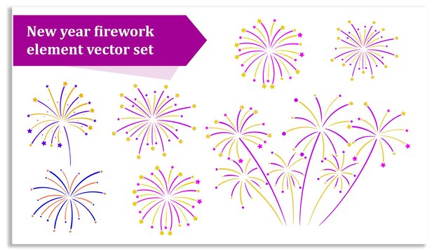 Conjunto vectorial de elementos de fuegos artificiales de año nuevo