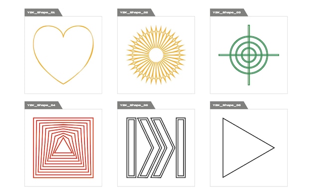 Conjunto vectorial de elementos futuristas retro psicodélicos Y2K Rave para decoración gráfica