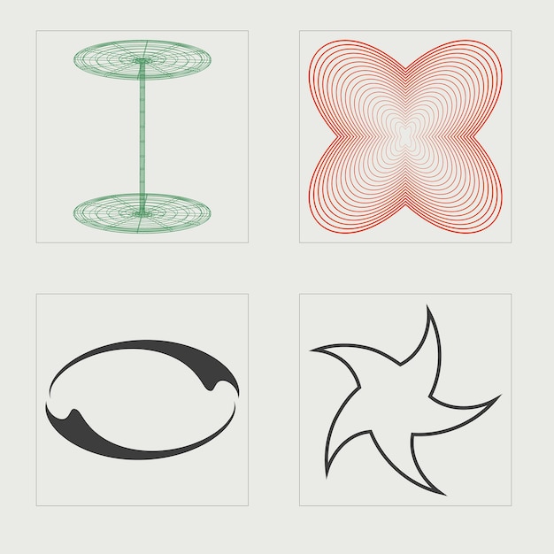 Conjunto vectorial de elementos futuristas retro psicodélicos Y2K Rave para decoración gráfica