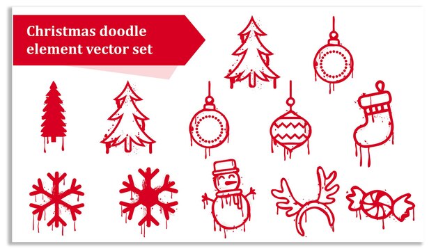 Conjunto vectorial de elementos de garabateo navideño
