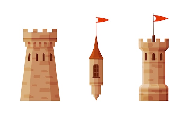Conjunto vectorial de elementos de muros de castillos o fortalezas medievales antiguos