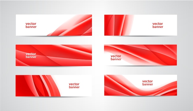 Conjunto vectorial de encabezados ondulados de seda abstractos banderas rojas Utilizar para folleto publicitario de sitio web