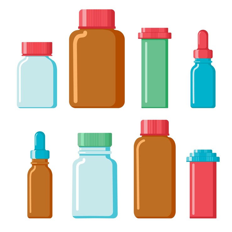 Vector conjunto vectorial de envases farmacéuticos de estilo plano