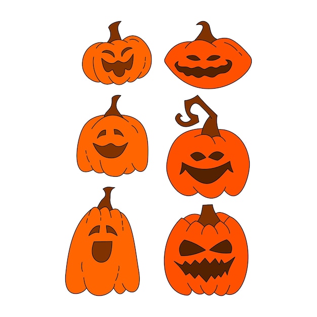 Un conjunto vectorial de espeluznantes calabazas de Halloween en un fondo blanco
