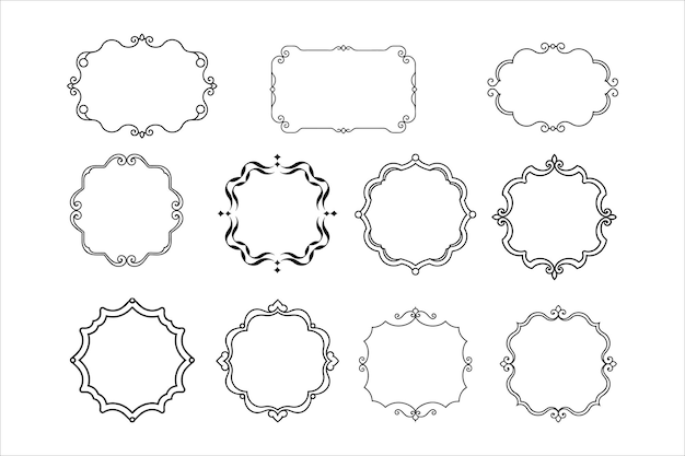 Conjunto vectorial de esquina ovalada floral victoriana y marcos redondos
