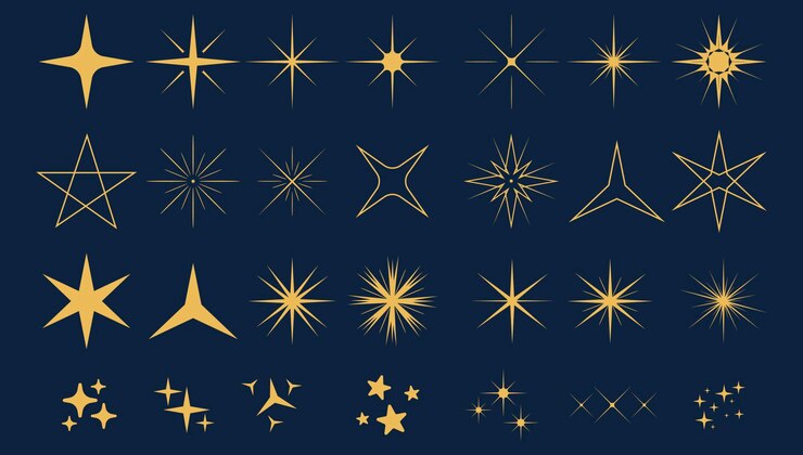 Vector conjunto vectorial de estrellas doradas decorativas y navideñas