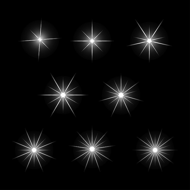 Vector conjunto vectorial de estrellas de luces brillantes