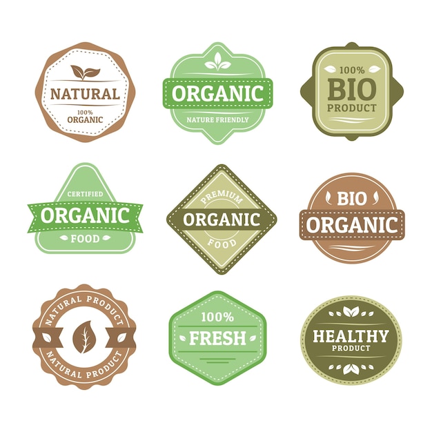 Conjunto vectorial de etiquetas de productos naturales