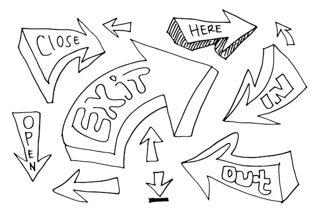 Conjunto vectorial de exitopenclosein y out sign sobre fondo blanco ilustración vectorial