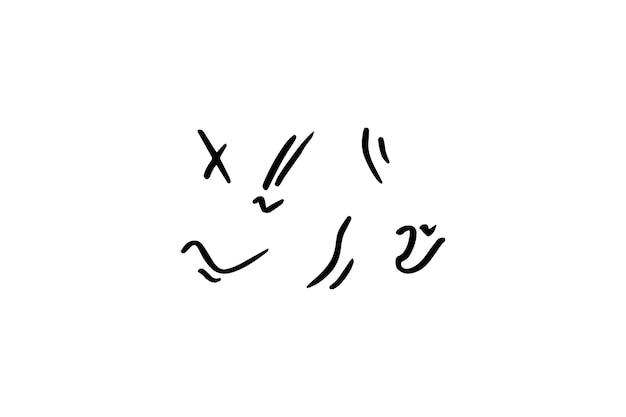 Conjunto vectorial de expresión dibujada a mano de dibujos animados bonitos signo garabateo línea movimiento de trazo curva de dibujo